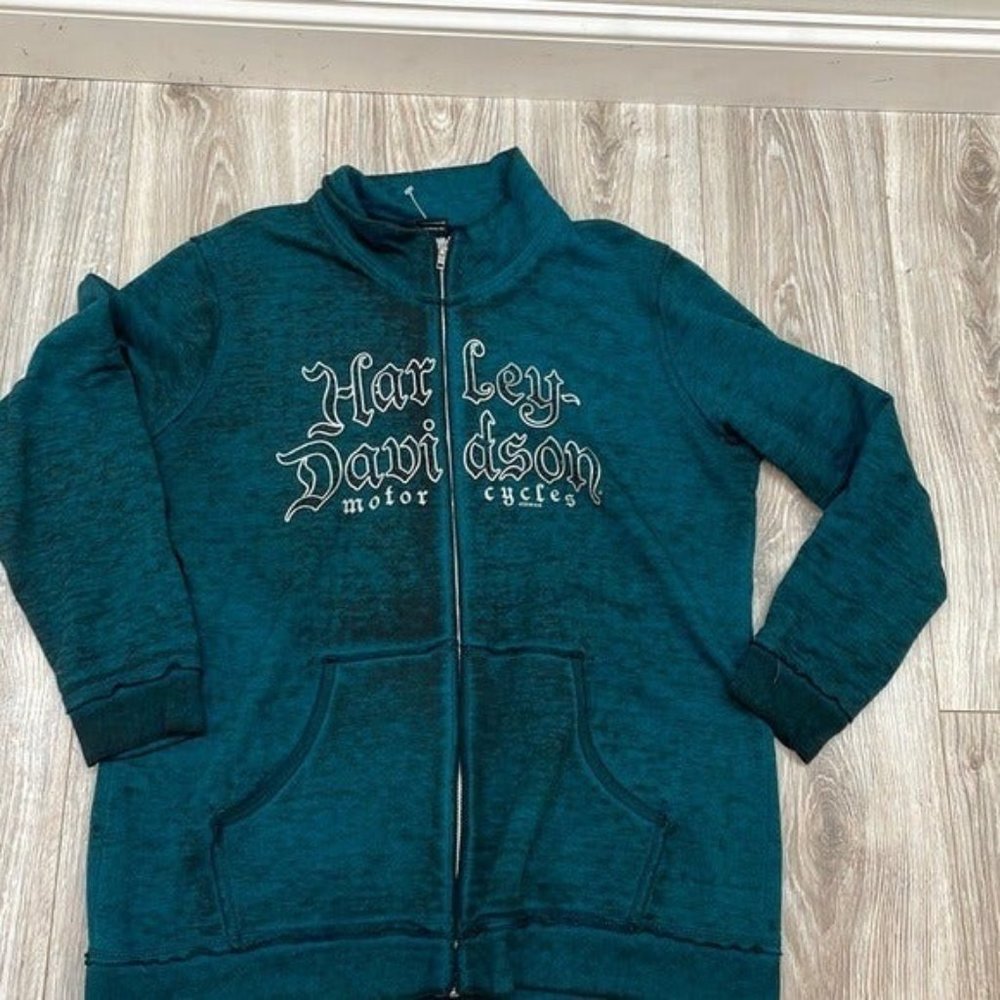 Harley-Davidson Teal Full-Zip Hoodie with White Script Logo